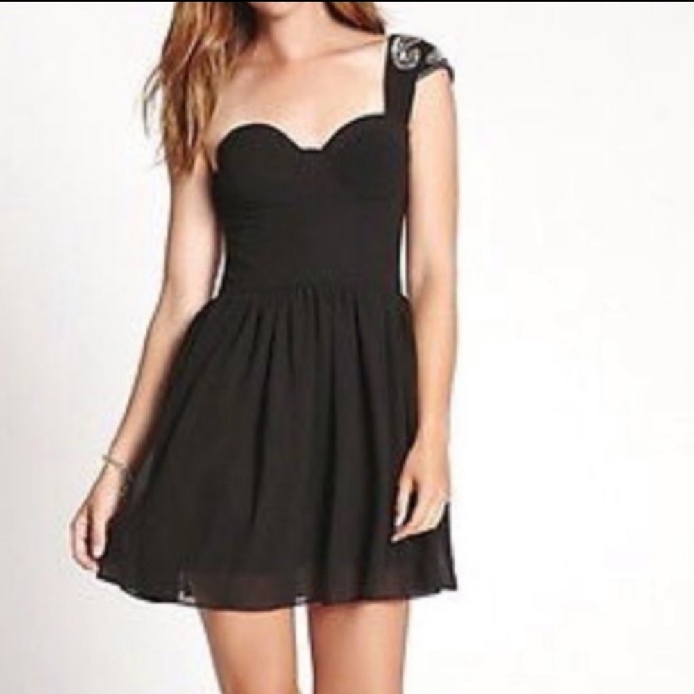 Guess Los Angeles Black One Shoulder Dress with Silver Details